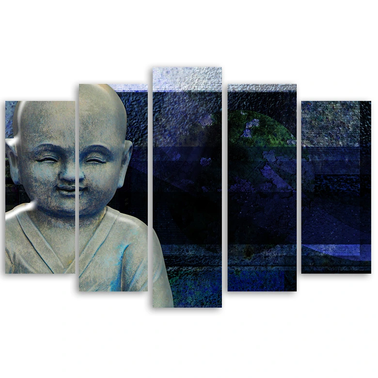 Leinwandbild 5 teilig, Buddha Feng Shui Meditation Blau 