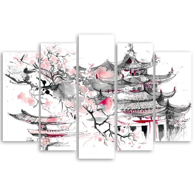 5 stuk canvas print, Japans landschap 
