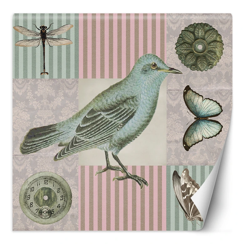 Fototapete, Shabby Chic Vogel auf rosa Hintergrund - Andrea Haase 