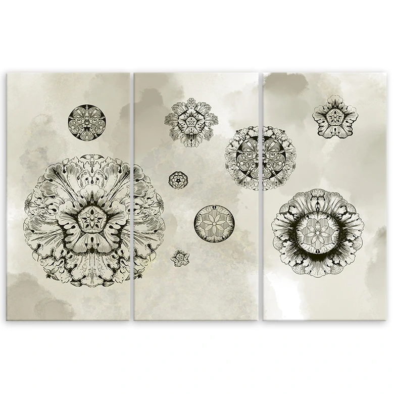 Leinwandbild 3 teilig, Florale geometrische Formen 