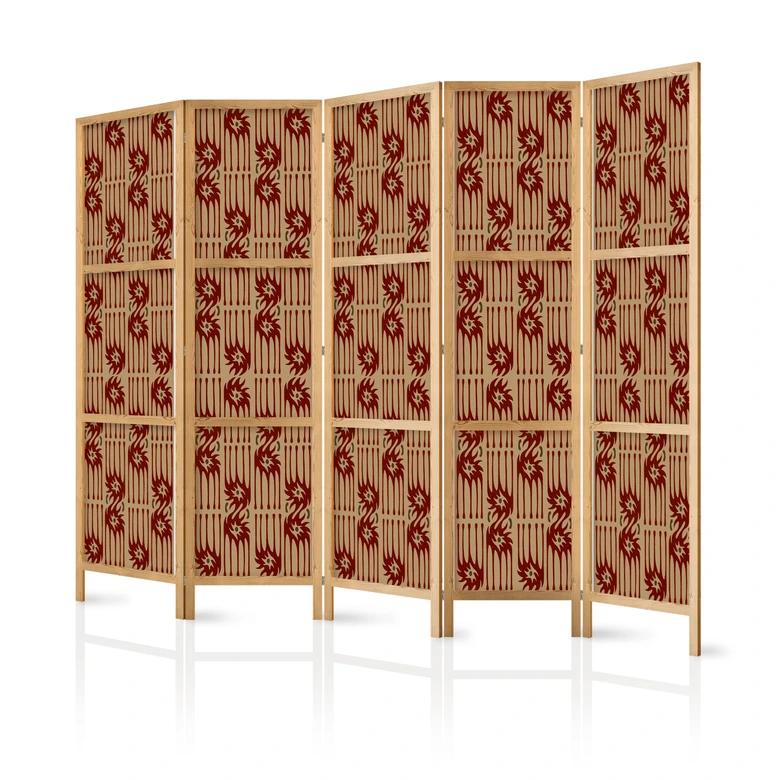 Japanischer Paravent, Raumteiler freistehend, Trennwand - Predatory Streaks: Red Tribal Inspired 