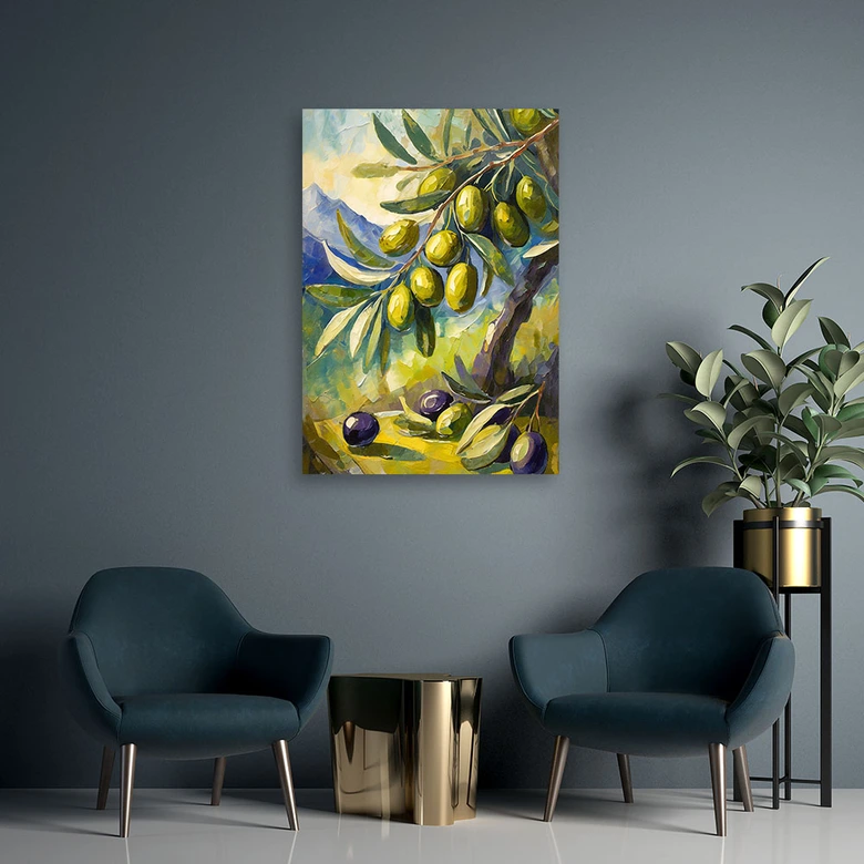 Canvas schilderij, Olijven op een boom geschilderd 