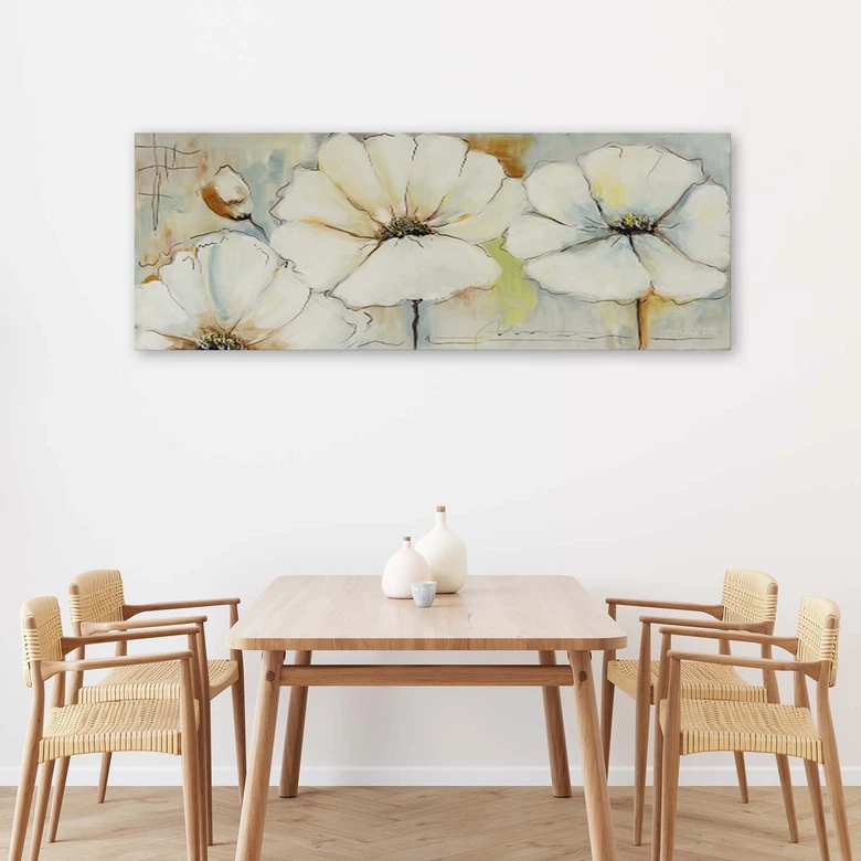 Leinwandbild, Drei Blumen und eine Knospe 