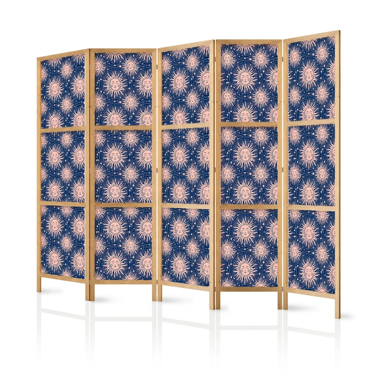 Japanischer Paravent, Raumteiler freistehend, Trennwand - Sunny Patterns: Repeating Sun Motif 
