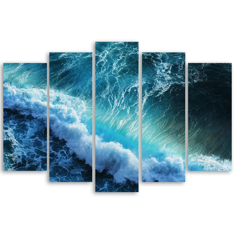 Leinwandbild 5 teilig, Wellen Meer Ozean Blau 