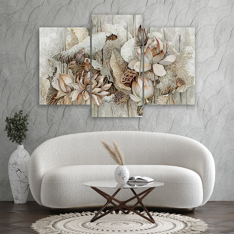 Leinwandbild 3 teilig, Saint Lotos Blumen 
