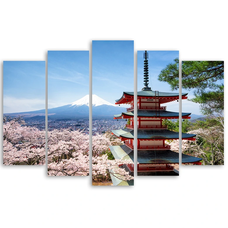 Lærredstryk 5 styk, Japan Mount Fuji 