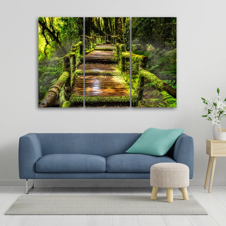 Leinwandbild 3-teilig, Waldweg Natur Grün 