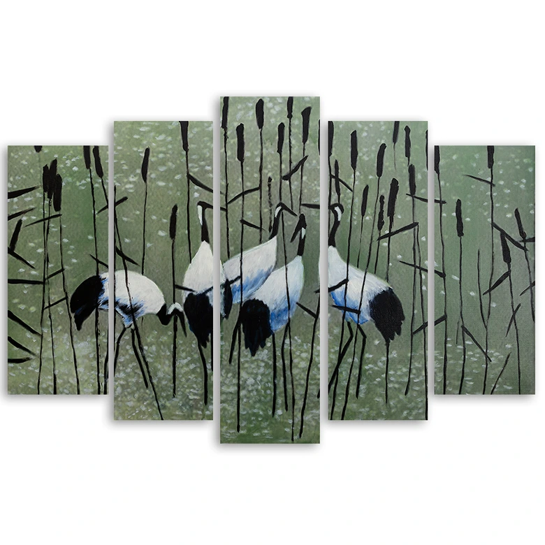 Wandbild 5-teilig, Kraniche Vögel Wasser Natur 