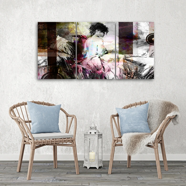 Leinwandbild 3-teilig, Frau Pastell Glamour 