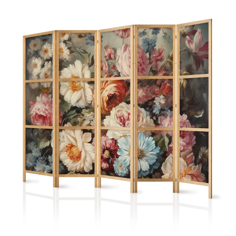 Japanischer Paravent, Raumteiler freistehend, Trennwand - Scent of Nature in Pastel Colors 