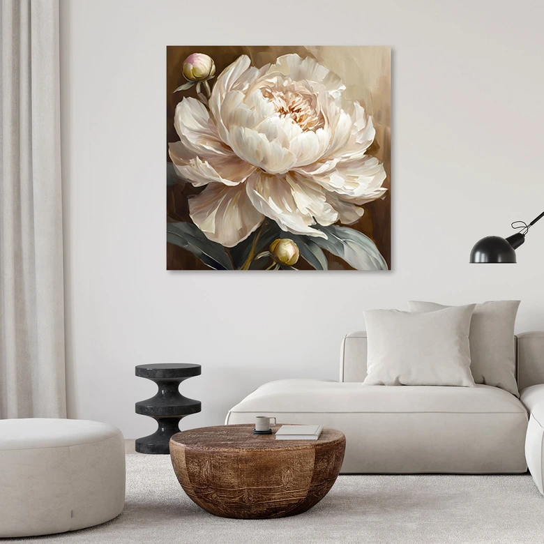 Leinwandbild Pfingstrose beige gemalt 