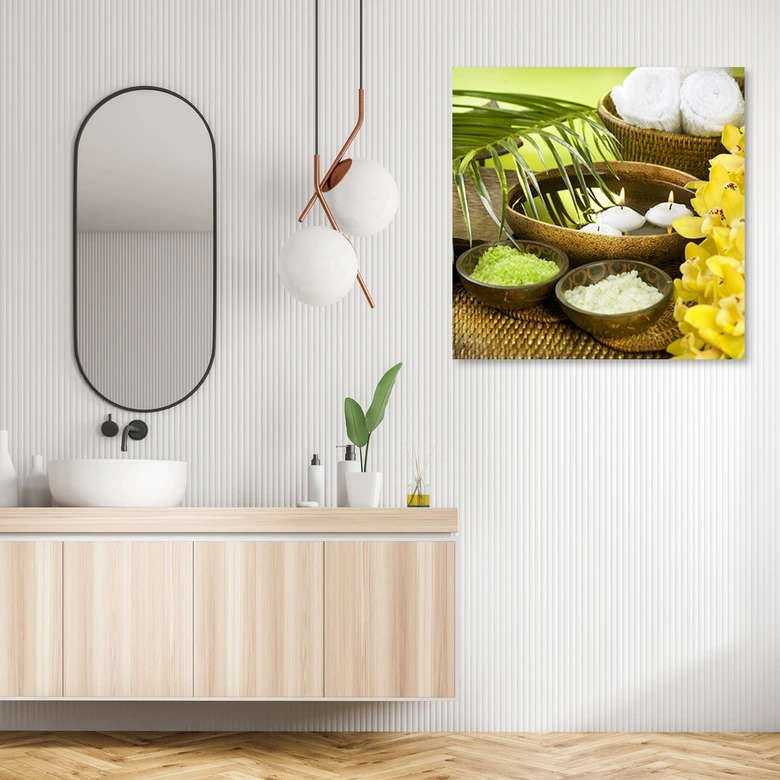 Leinwandbild, Blumen Palmen Kerzen Zen 