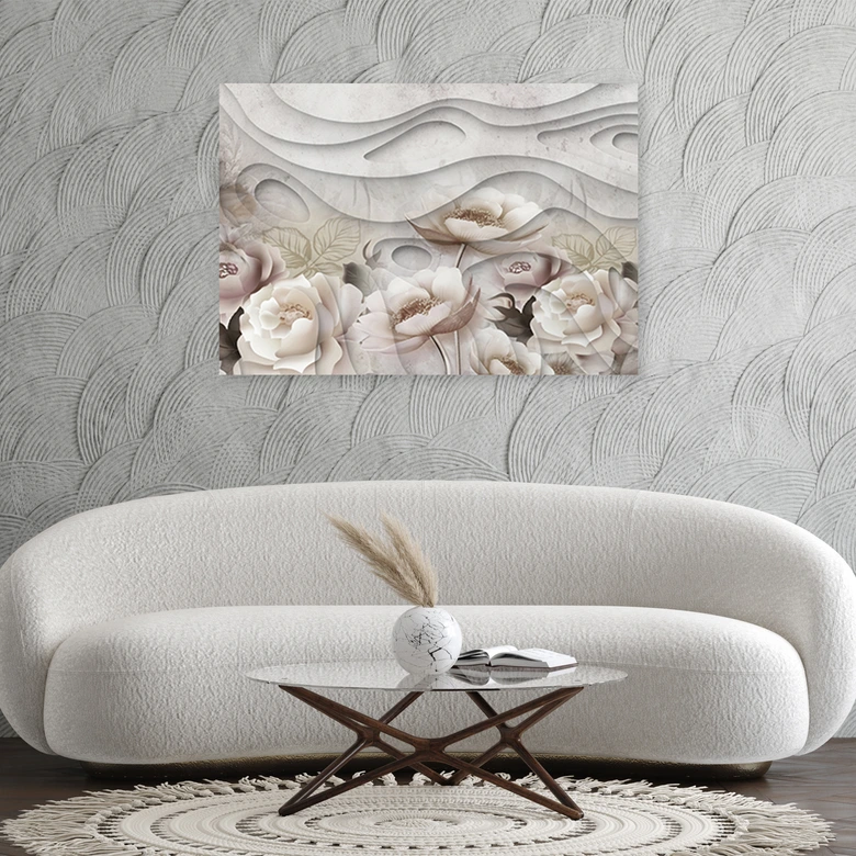 Canvasbillede, Beige blomster i blomst 3D 