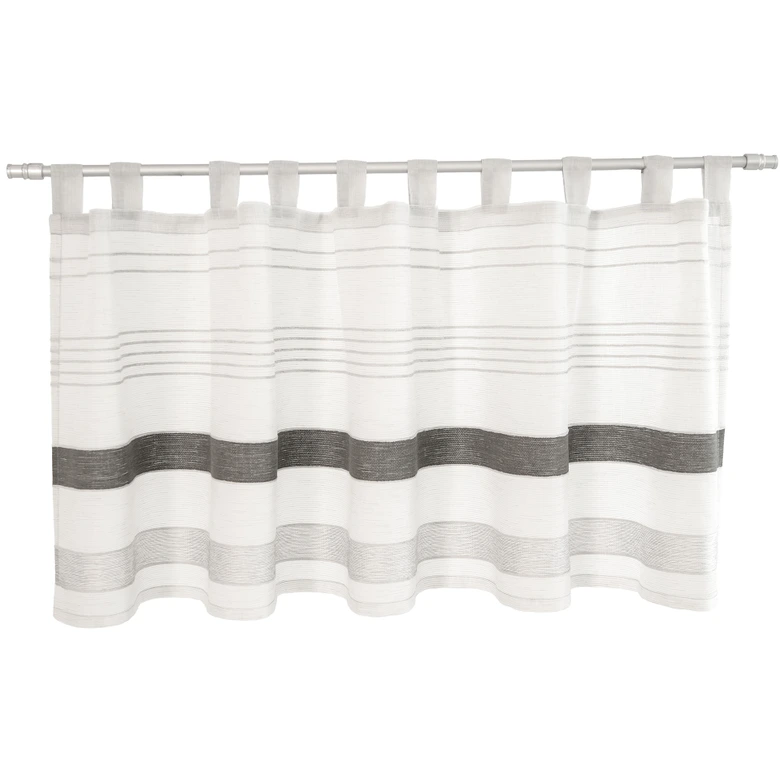 Halbtransparente Scheibengardine - Schlaufenpanneaux mit Querstreifen - Panneaux weiß 