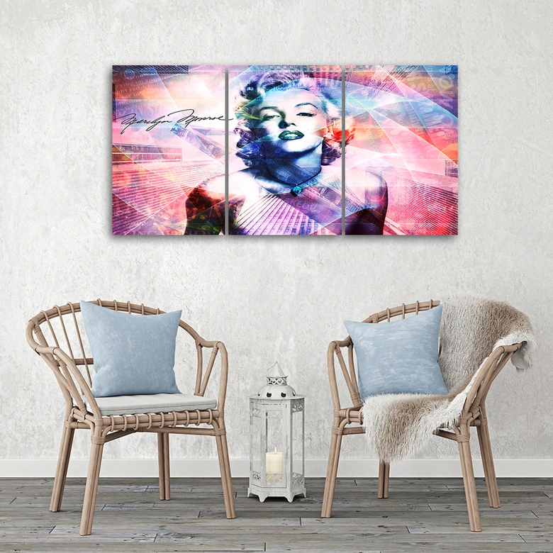Leinwandbild 3-teilig, Marilyn Monroe Farbe 