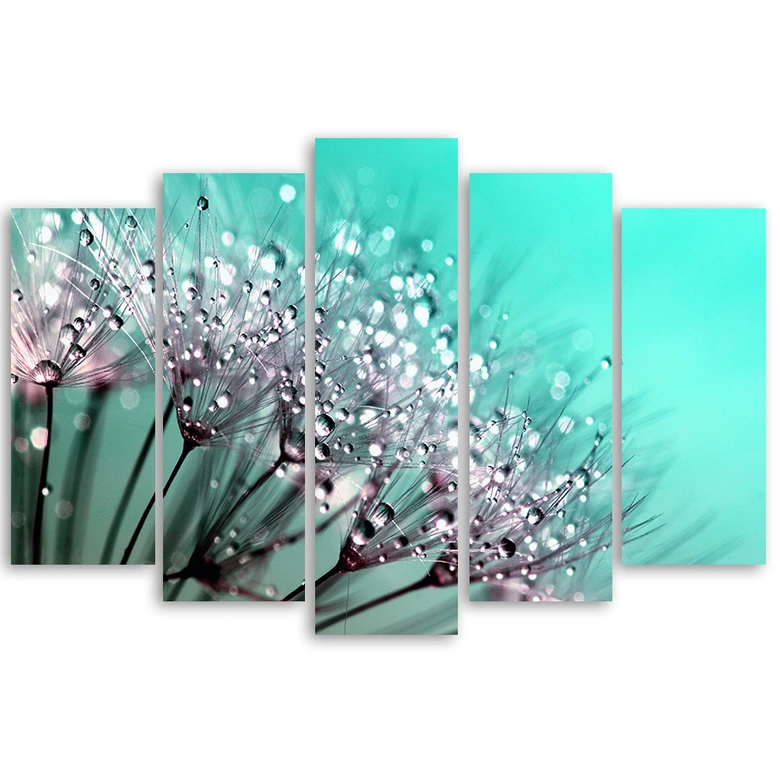 5-delige canvas print opblaasbare bloemen turkoois 