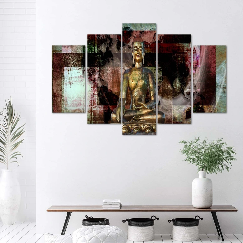 Leinwandbild 5 teilig, Buddha Goldene Abstraktion 