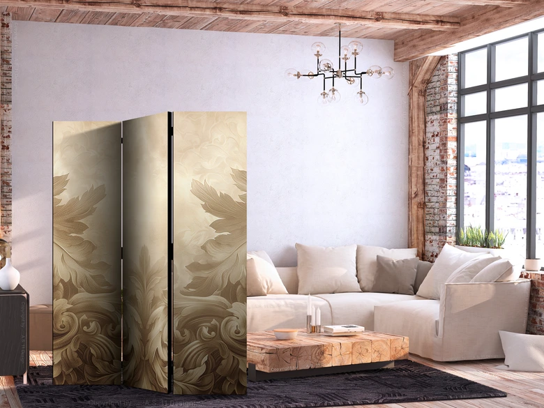 Paravent, Raumteiler freistehend, Trennwand - Carved Baroque Ornaments - Rich Composition in Sepia Colors 