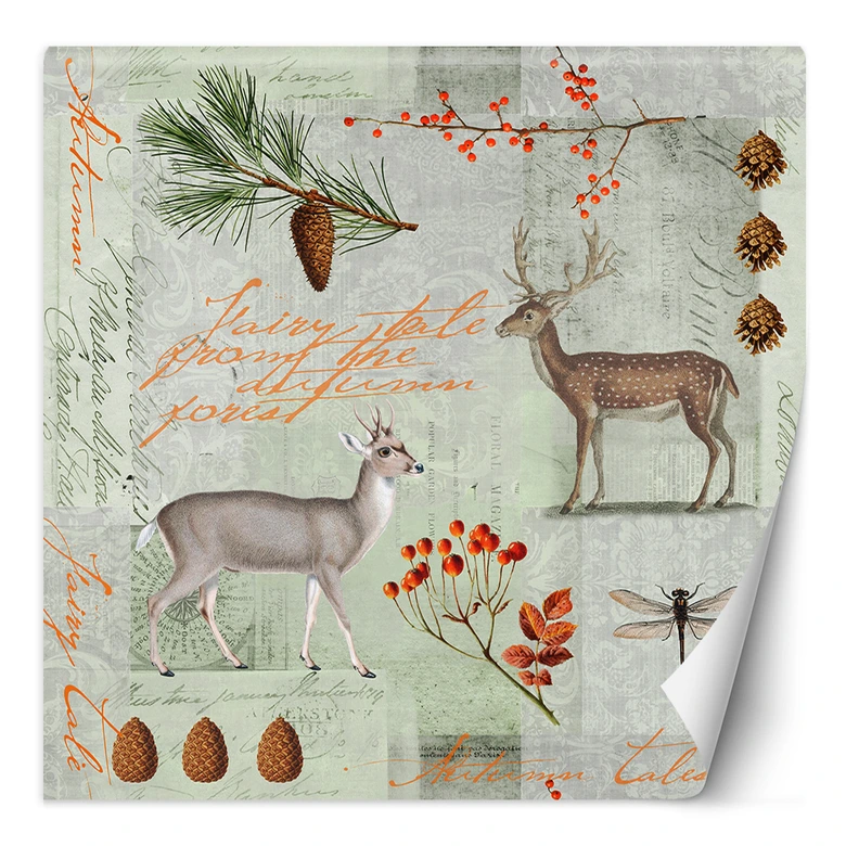 Fototapete, Hirsche Abstrakt Hintergrund Shabby Chic Stil - Andrea Haase 