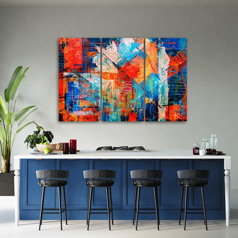 Canvas print 3-delig, oranje handverpakt 
