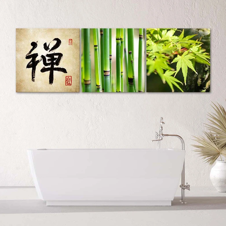 Leinwandbild 3-teilig, Asien entspannung zen bambus 
