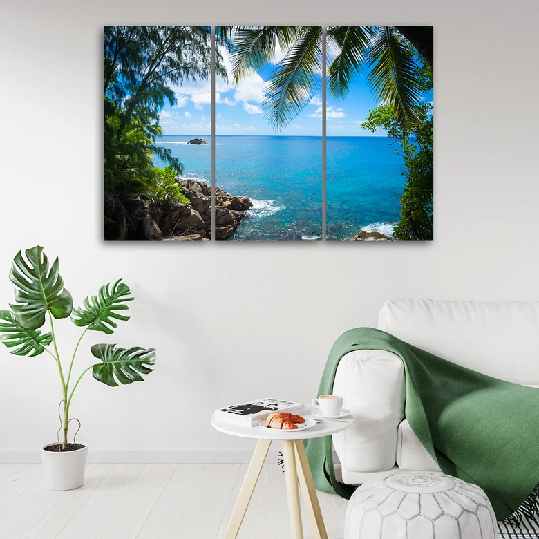 3 stykke lærred Print Tropical Beach Palm Trees Island 