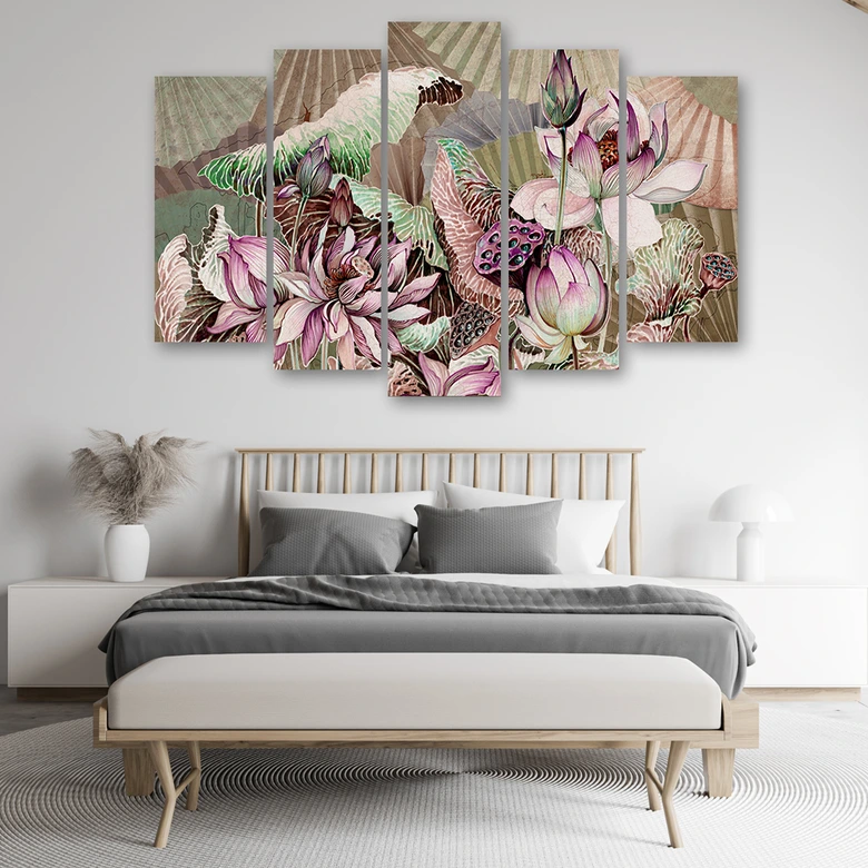 Leinwandbild 5 teilig, Heilige Lotos und Fanter 