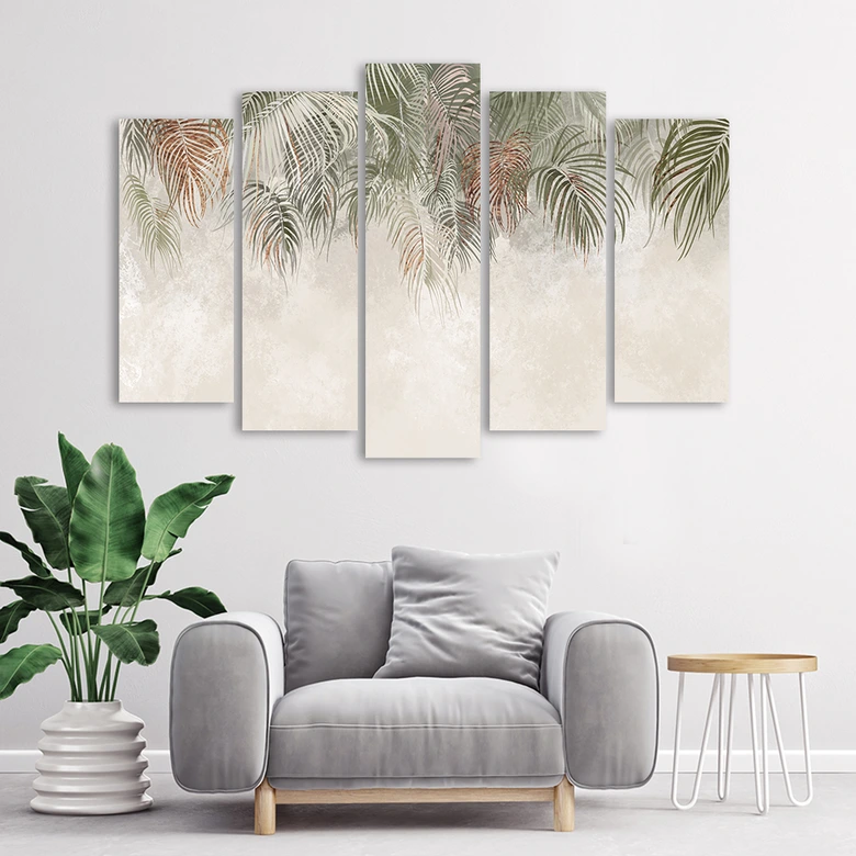 Leinwandbild 5 teilig, Palmenblätter 