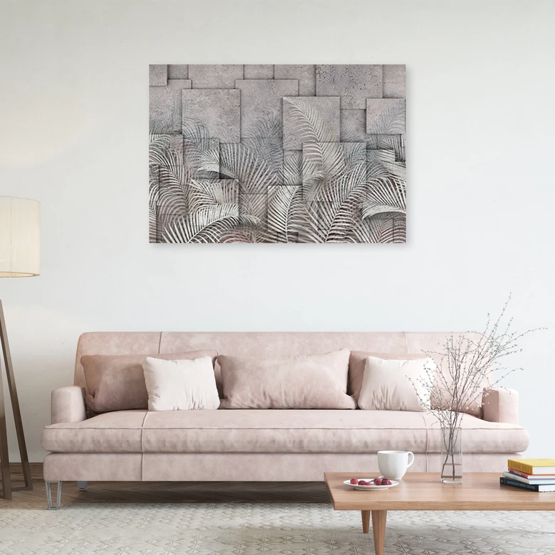 Canvasbillede, 3D palmer blade beton tekstur 