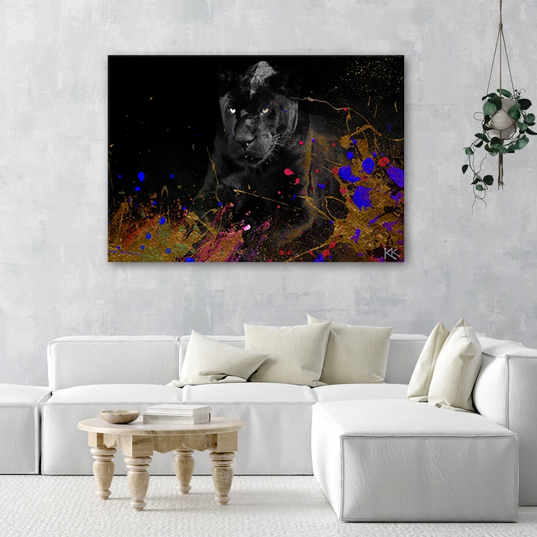 Leinwandbild, Leopard auf Bunte Hintergrund 