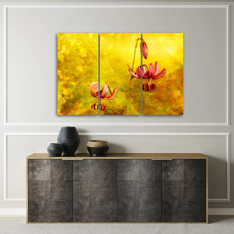Leinwandbild 3 teilig, Verdosserte Tulpenblüten 