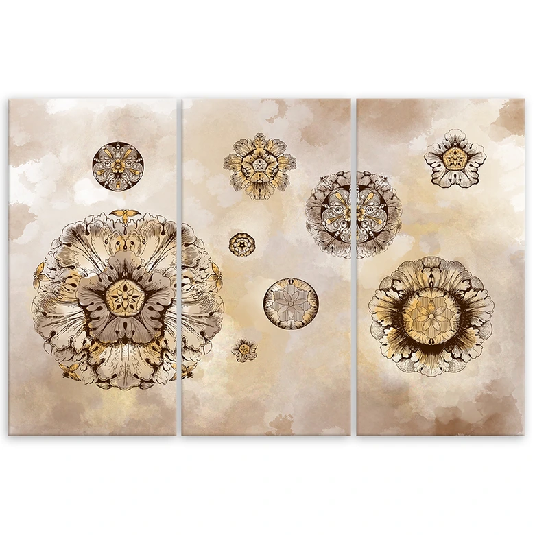 Leinwandbild 3 teilig, Florale geometrische Formen 