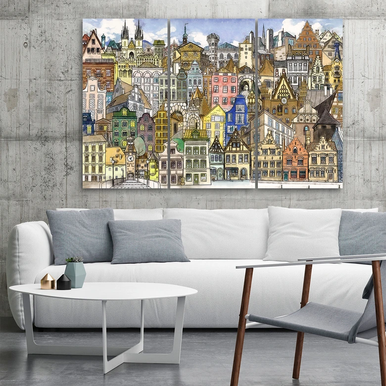 Leinwandbild 3 teilig, Fröhliche Stadt 