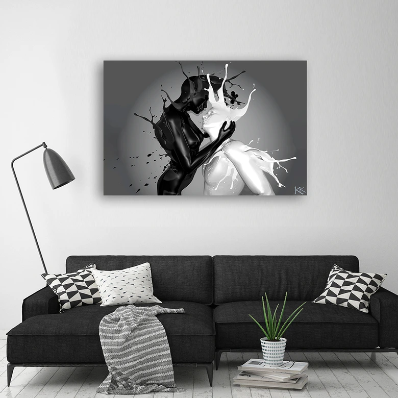 Tableau sur toile, Amour de couple abstrait café et lait 