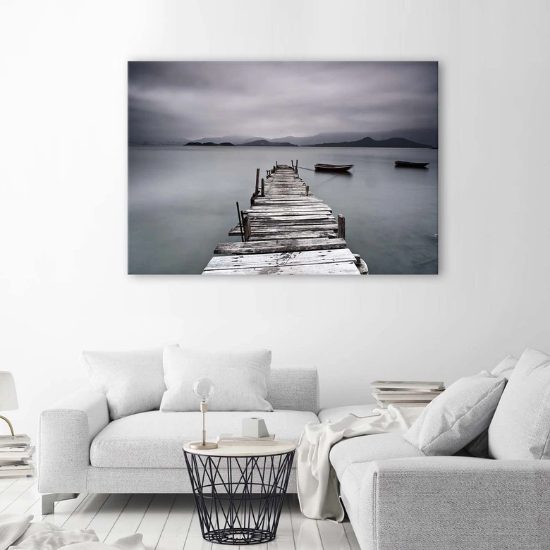 Leinwandbild, Steg Wintersee Landschaft 