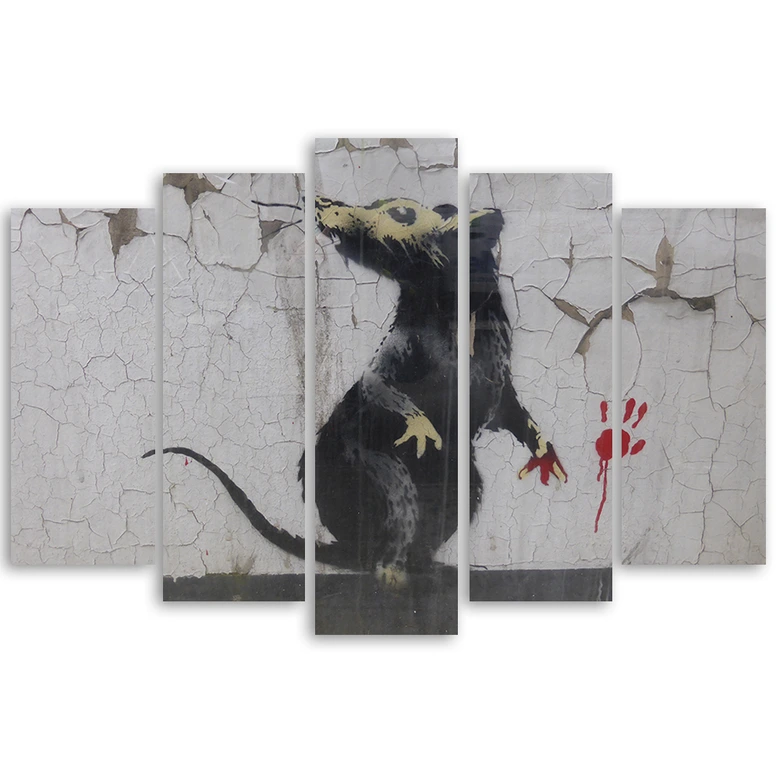 Tableau sur toile en 5 parties Banksy Street Art Rat 