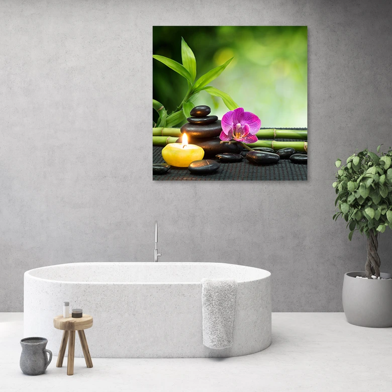 Leinwandbild, Kerzen Blumen Orchidee Wellness 
