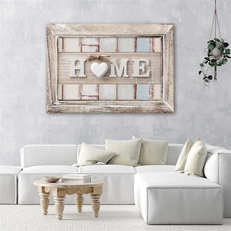 Leinwandbild, Aufschrift Home Herz Vintage Stil 