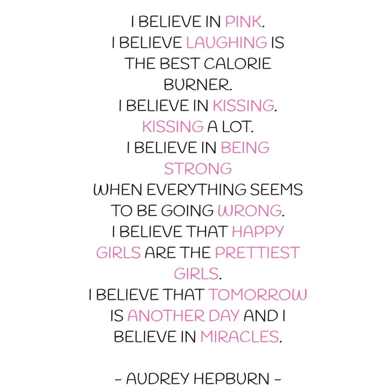 Sticker mural - I believe in pink - Audrey Hepburn 