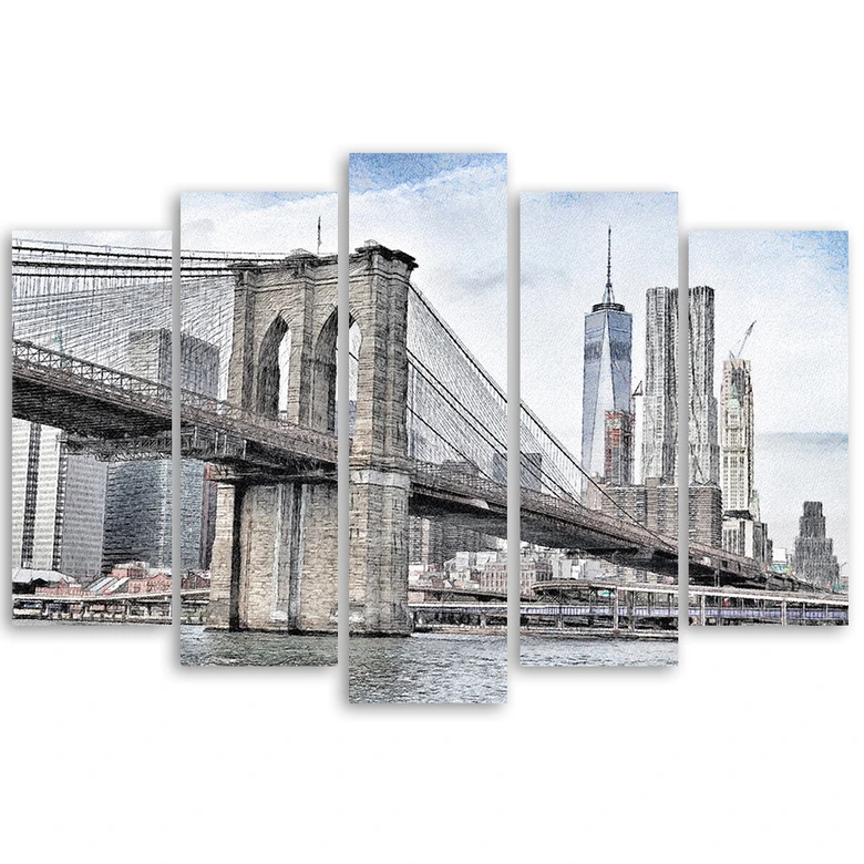 Leinwandbild 5 teilig, Brooklyn-Bridge Stadt New York 