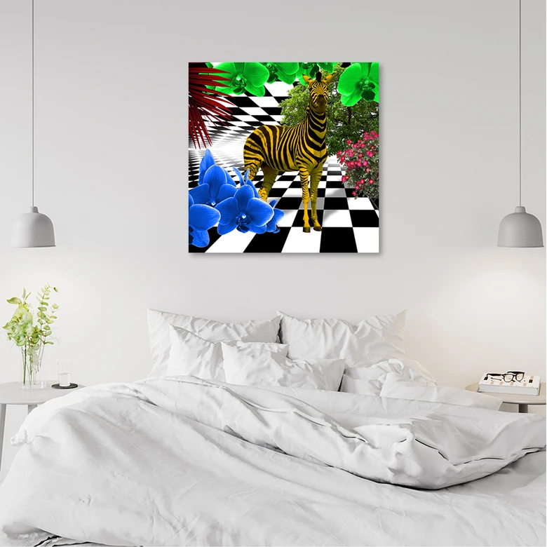 Canvas schilderij, Kleurrijke zebra dieren 