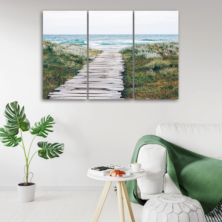 Leinwandbild 3-teilig, Strand Meer Dünen Gras 