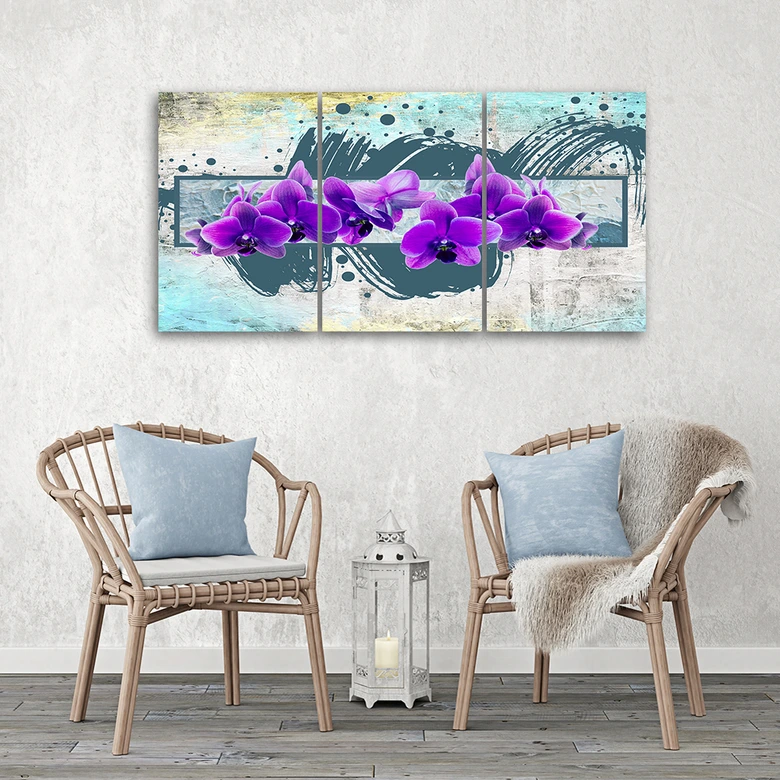 Leinwandbild 3-teilig, Orchidee Blumen Lila 
