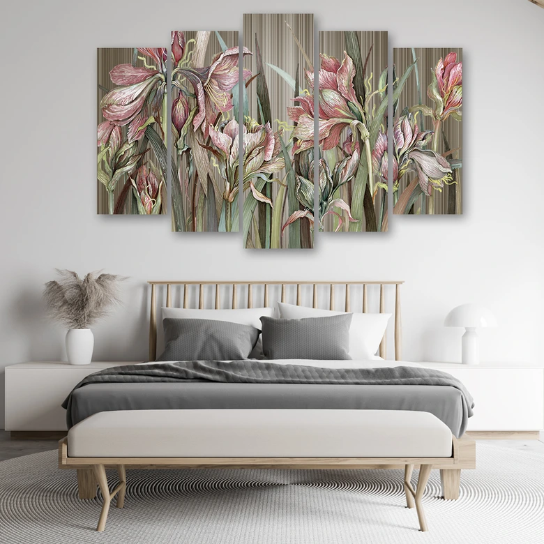 Leinwandbild 5 teilig, Iris Blumen 