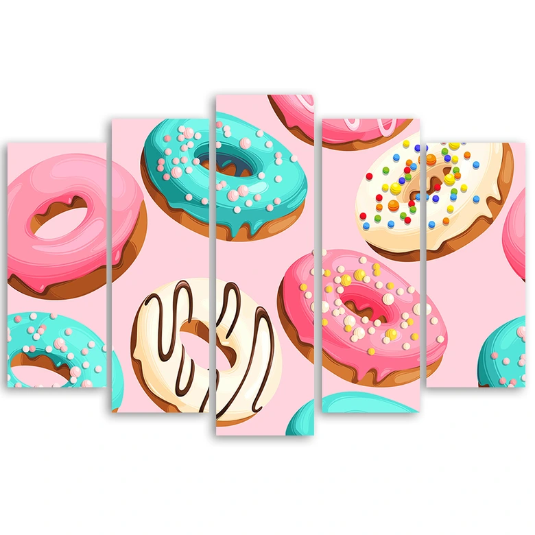 Leinwandbild 5 teilig, Donuts Kuchen 