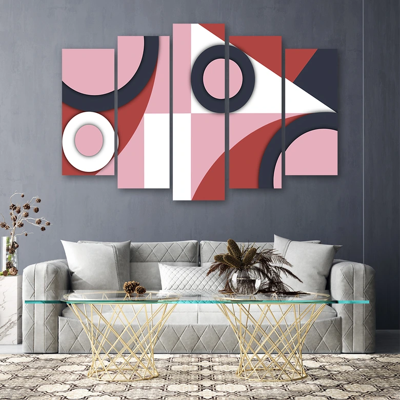 Leinwandbild 5 teilig, Geometrische Abstraktionsformen 