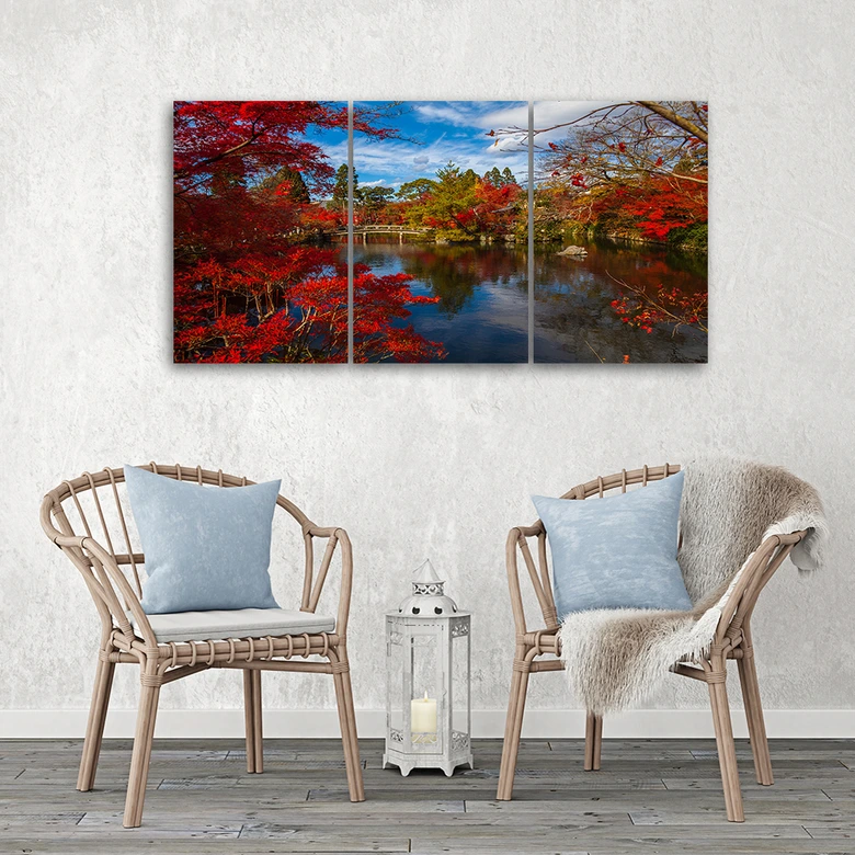 Leinwandbild 3-teilig, Japanische Gartenlandschaft 