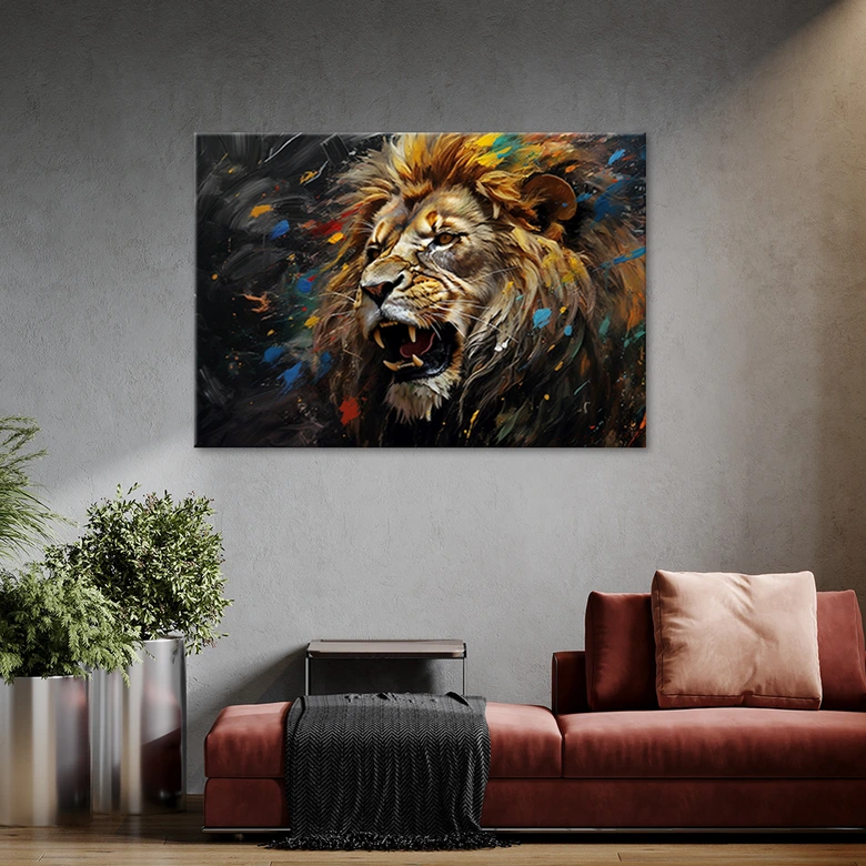 Leinwandbild, Löwe auf dunklem Hintergrund 