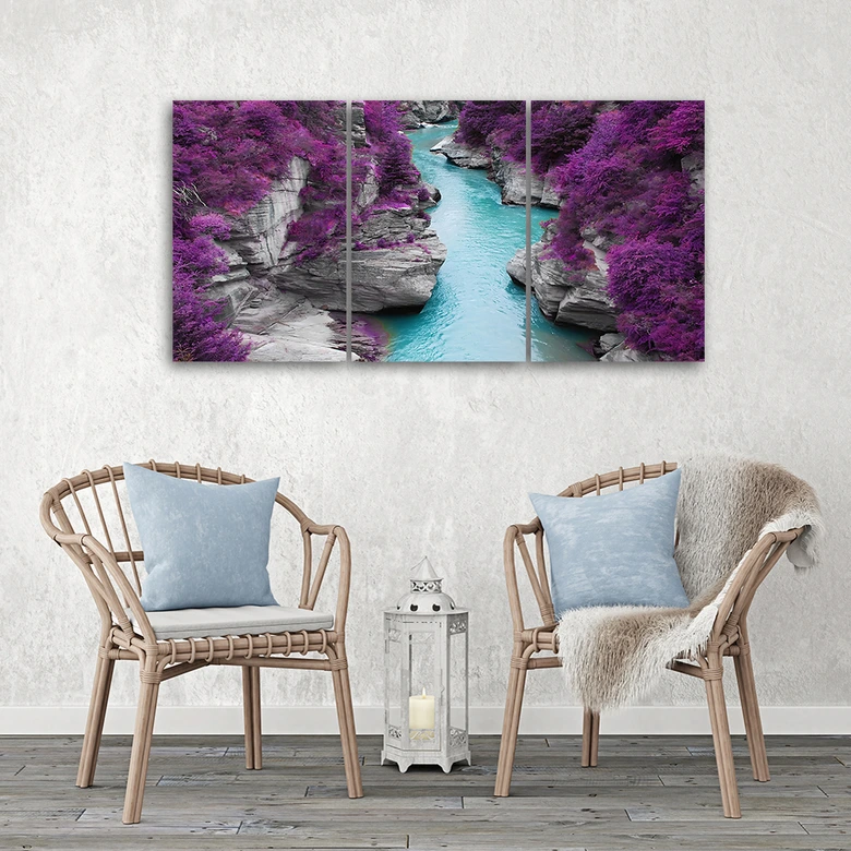 Leinwandbild 3-teilig, Lila Landschaft Stream 